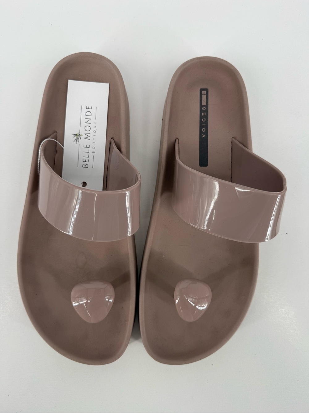 Voices Glossy Nude Pink Slide Sandals